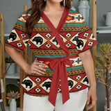 GB-NAT00274-01 Bear Native American Women Wrap Blouse