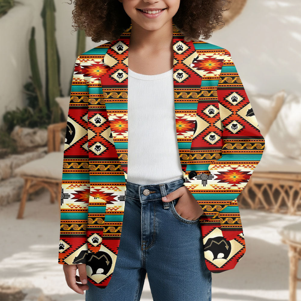 GB-NAT00274-01 Bear Pattern Native American Girls Suits