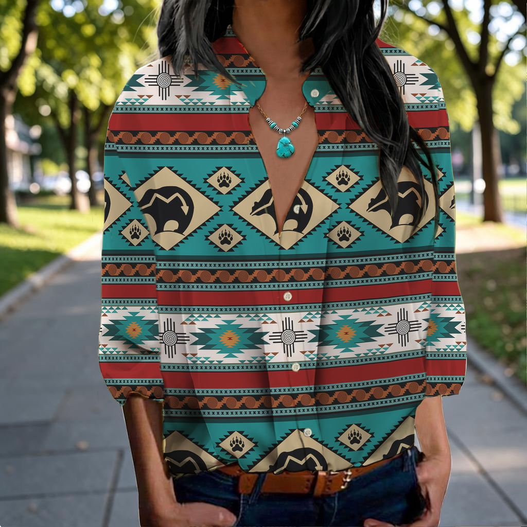 GB-NAT00274-02 Bear Native American Women's Long-Sleeved Shirt