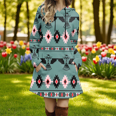 GB-NAT00312 Native American Women Longline Hoodie Dress