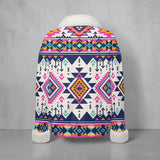 GB-NAT00316 Native American Faux Knit V-Neck Sweater Top with Fur Trim