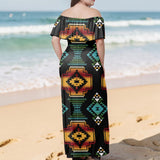 GB-NAT00321 Native American Off Shoulder Ruffle Maxi Dress