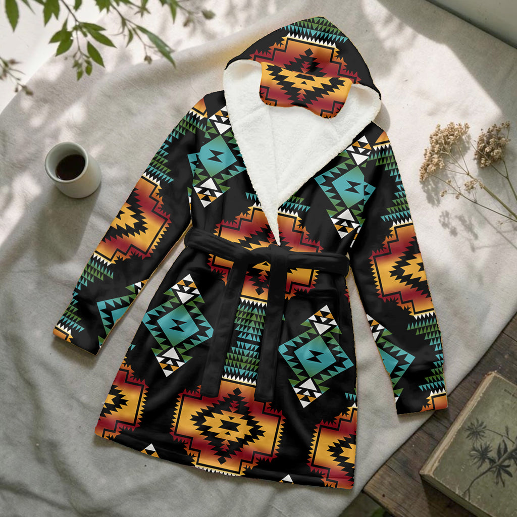 GB-NAT00321 Native American Unisex Flannel Hooded Robe With Eye Mask