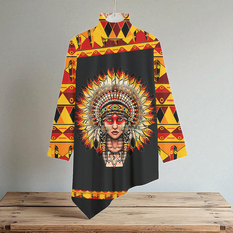 GB-NAT00382 Native American Women Turtleneck Asymmetrical Hem Tunic