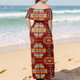 GB-NAT00402-02 Native American Off Shoulder Ruffle Maxi Dress