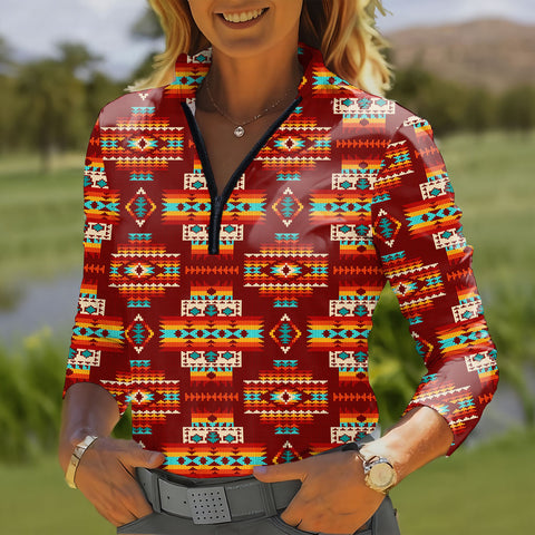 GB-NAT00402-02 Native American Women Quarter-Zip Long Sleeve Top