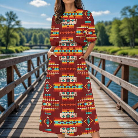 GB-NAT00402-02 Native American Women's Elastic Waist Dress