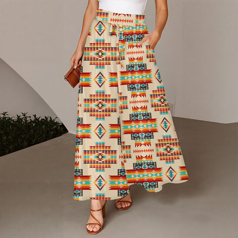 GB-NAT00402-03 Native American Women Ruffled Wide-Leg Pants