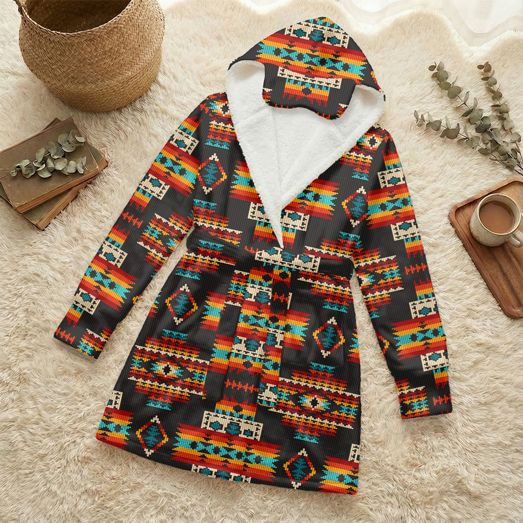 GB-NAT00402 Native American Unisex Flannel Hooded Robe With Eye Mask