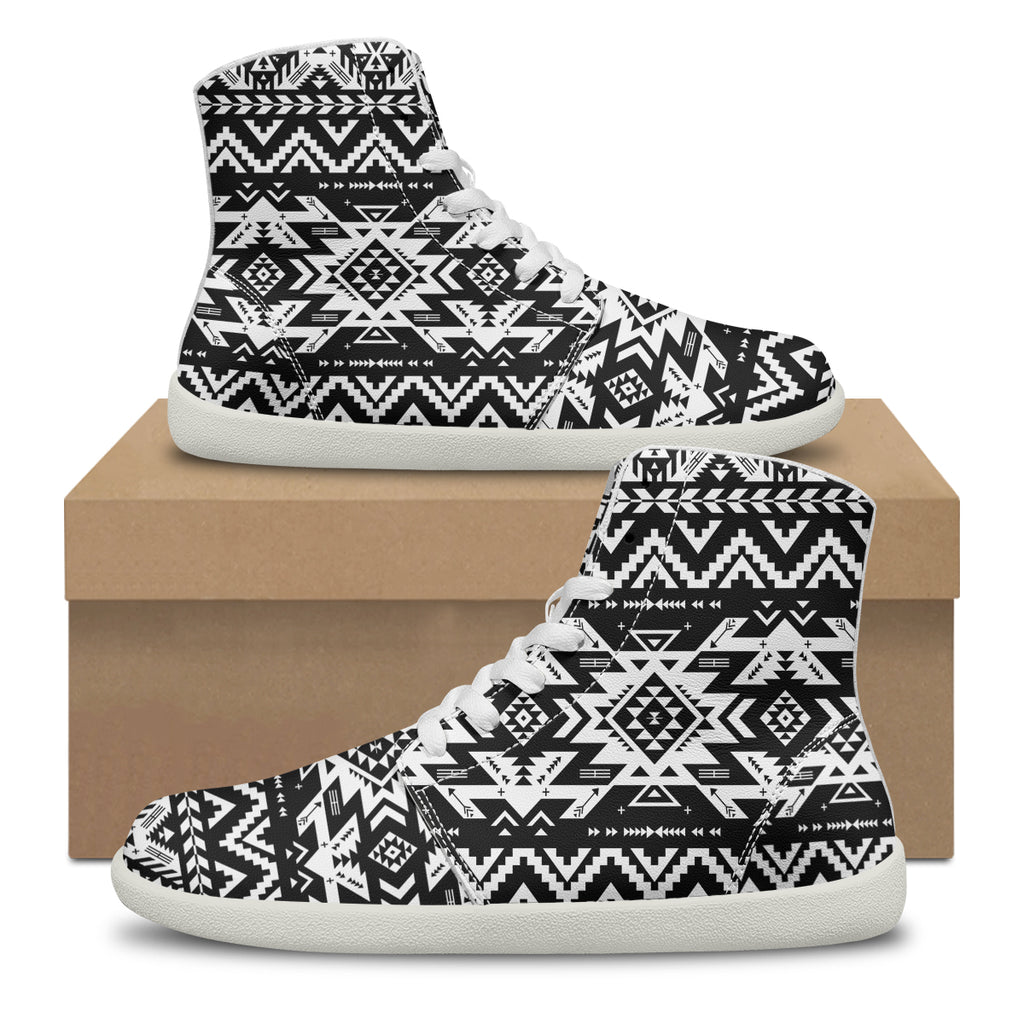 GB-NAT00441 Black Pattern Native American High Top Barefoot Shoes