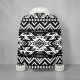 GB-NAT00441 Native American Faux Knit V-Neck Sweater Top with Fur Trim
