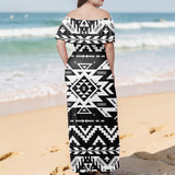 GB-NAT00441 Native American Off Shoulder Ruffle Maxi Dress