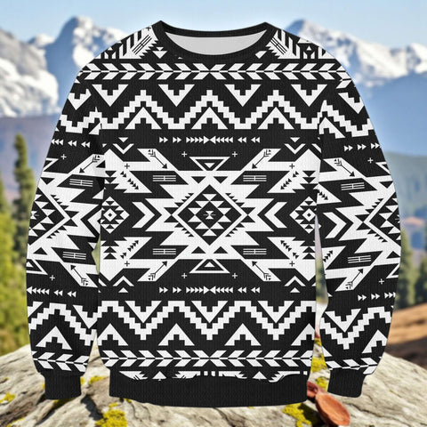 GB-NAT00441 Native American Unisex Drop-shoulder Knitted Fleece Sweater