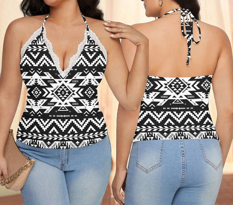 GB-NAT00441 Native American Women Lace-Trimmed Tie-Back Top
