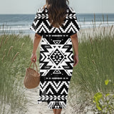 GB-NAT00441 Native American Women Loose V-Neck Summer Dress