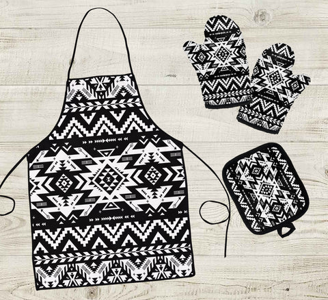 GB-NAT00441 Pattern Native American Apron & Oven Mitts And Potholder Set