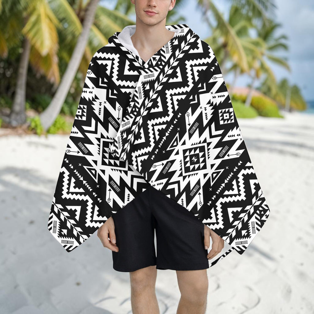 GB-NAT00441 Pattern Native American Hooded Towel Poncho