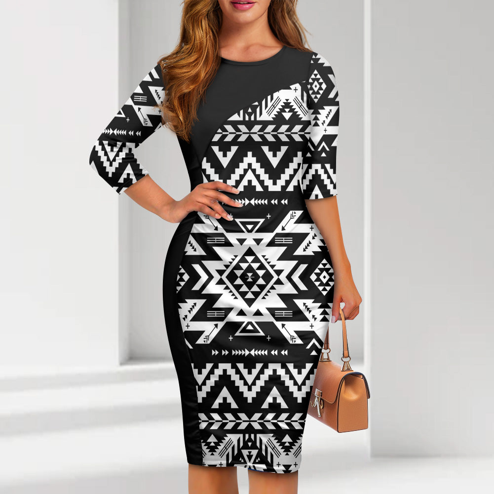 GB-NAT00441 Pattern Native American Women's Tight Dress