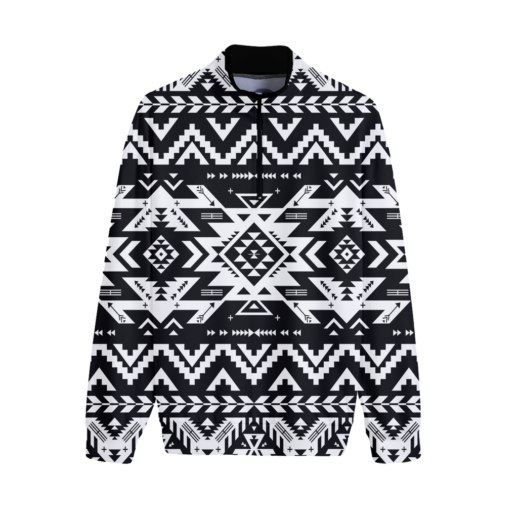 GB-NAT00441 Pattern Native Stand-up Collar Sweater With Zipper Closure