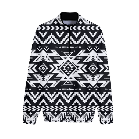 GB-NAT00441 Pattern Native Stand-up Collar Sweater With Zipper Closure