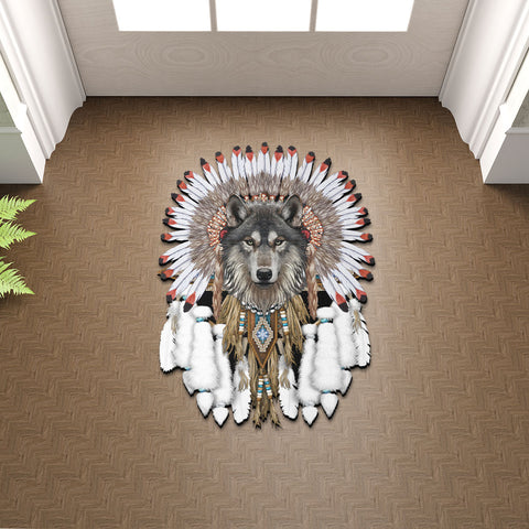 GB-NAT00446 Wolf Chief Native Ametican Shaped Mat