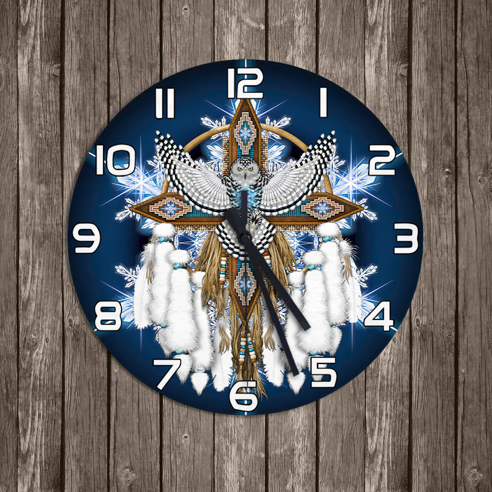 GB-NAT00494  - Owl Native Dream Catcher Wall Clock
