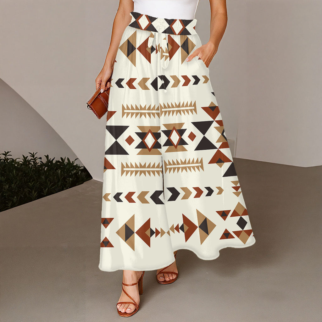 GB-NAT00514 Native American Women Ruffled Wide-Leg Pants