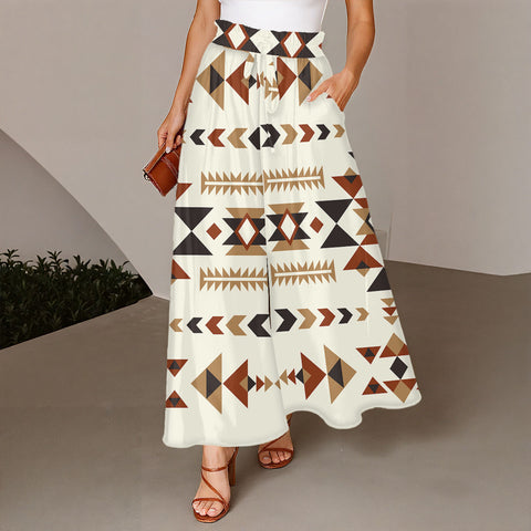 GB-NAT00514 Native American Women Ruffled Wide-Leg Pants
