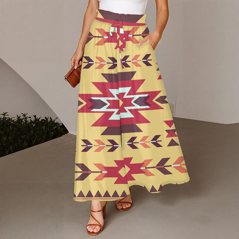 GB-NAT00515 Native American Women Ruffled Wide-Leg Pants