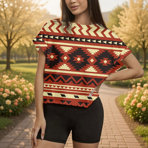 GB-NAT00521 Native American Women Open-Back Crossover Workout Tee