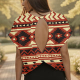 GB-NAT00521 Native American Women Open-Back Crossover Workout Tee