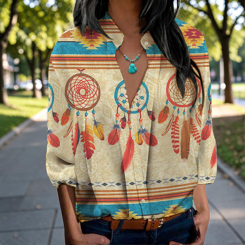 GB-NAT00524 Dreamcatcher Native American Women's Long-Sleeved Shirt