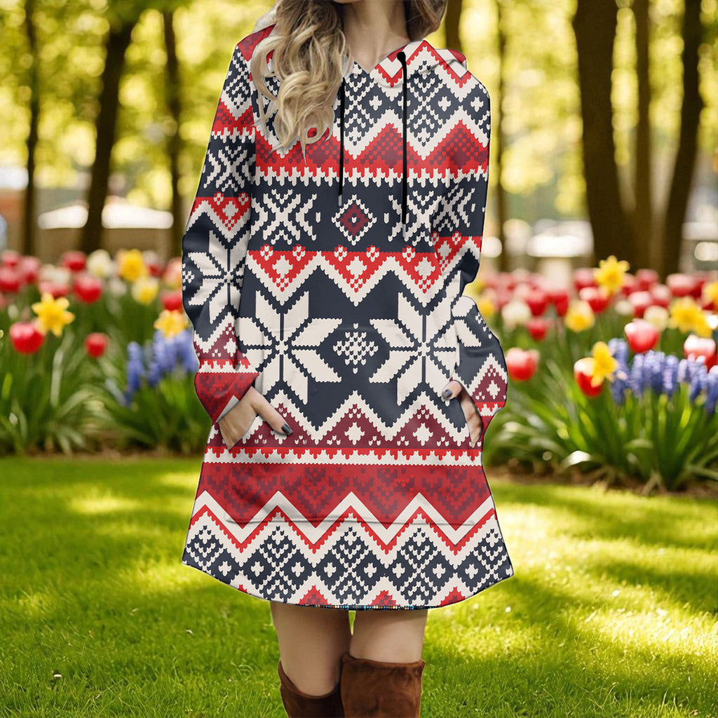 GB-NAT00527 Native American Women Longline Hoodie Dress