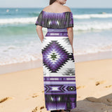 GB-NAT00528-03 Native American Off Shoulder Ruffle Maxi Dress