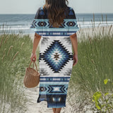 GB-NAT00528 Native American Women Loose V-Neck Summer Dress