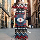 GB-NAT00529 Native American Off Shoulder Ruffle Maxi Dress