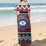 GB-NAT00529 Native American Off Shoulder Ruffle Maxi Dress