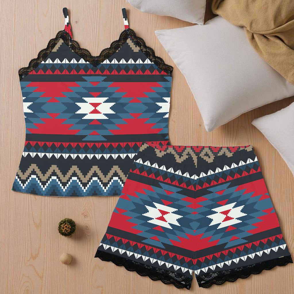 GB-NAT00529 Native American Women Cami Home Suit With Lace Edge