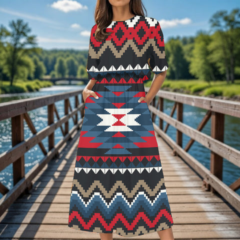 GB-NAT00529 Native American Women's Elastic Waist Dress