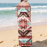 GB-NAT00540 Native American Off Shoulder Ruffle Maxi Dress