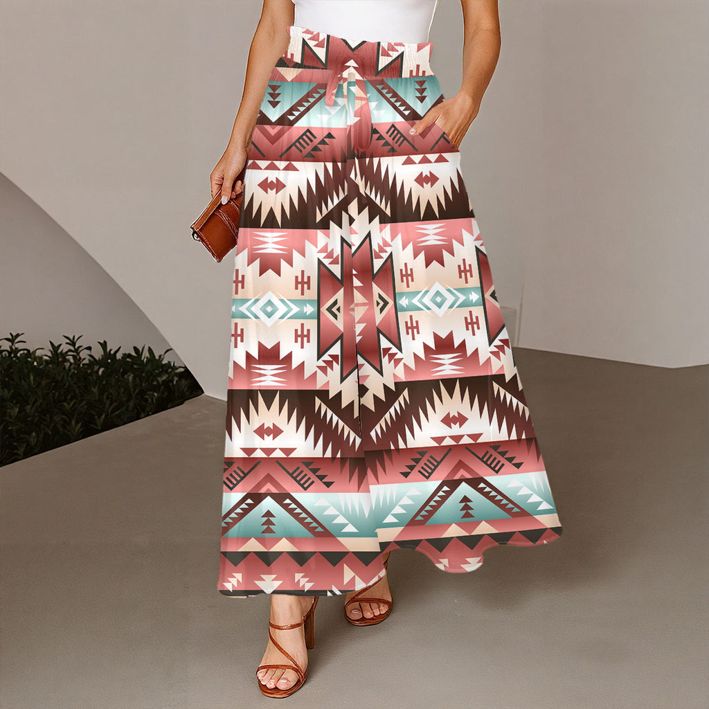 GB-NAT00540 Native American Women Ruffled Wide-Leg Pants