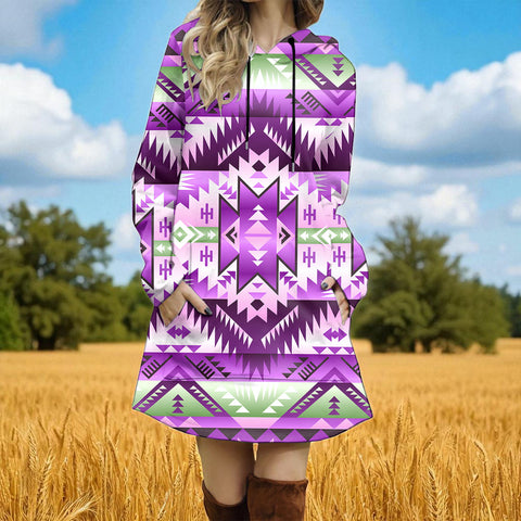GB-NAT00540v3 Native American Women Longline Hoodie Dress