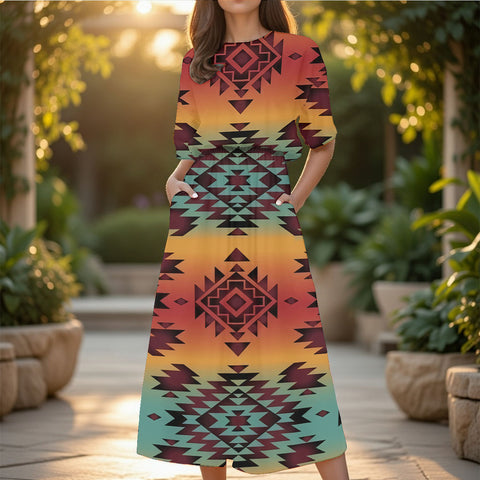 GB-NAT00541 Native American Women's Elastic Waist Dress