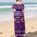 GB-NAT00549-02 Native American Off Shoulder Ruffle Maxi Dress
