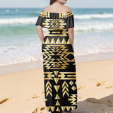 GB-NAT00566 Native American Off Shoulder Ruffle Maxi Dress