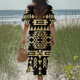 GB-NAT00566 Native American Women Loose V-Neck Summer Dress