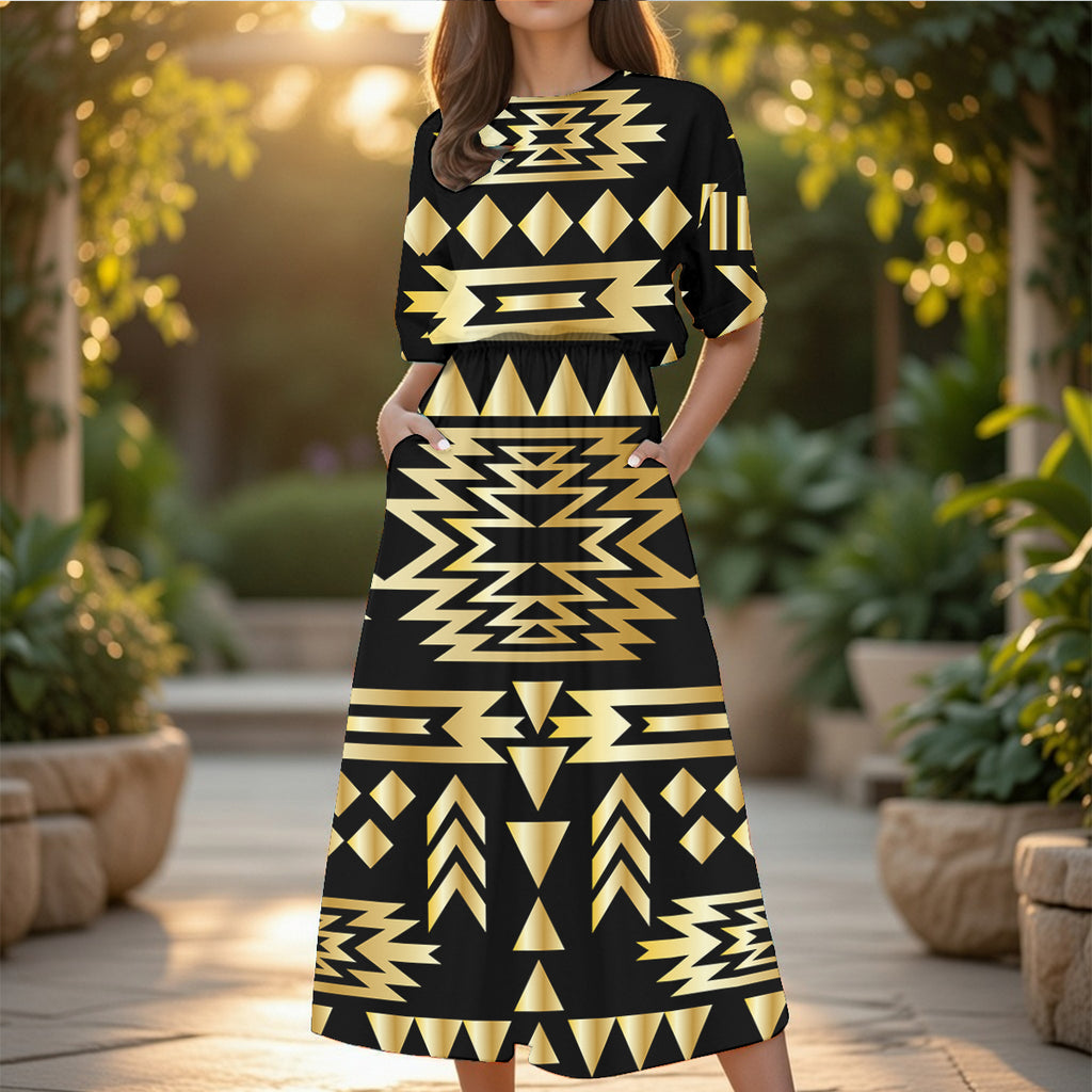 GB-NAT00566 Native American Women's Elastic Waist Dress