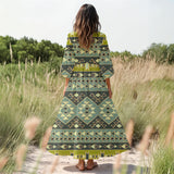 GB-NAT00570 Native American Women Puff Sleeve Maxi Dress