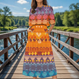 GB-NAT00592 Native American Women's Elastic Waist Dress