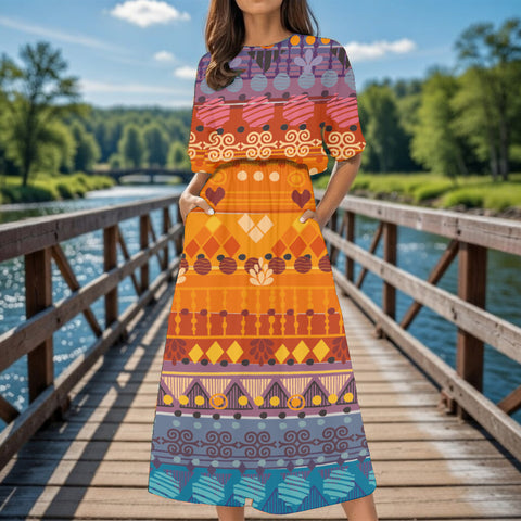 GB-NAT00592 Native American Women's Elastic Waist Dress